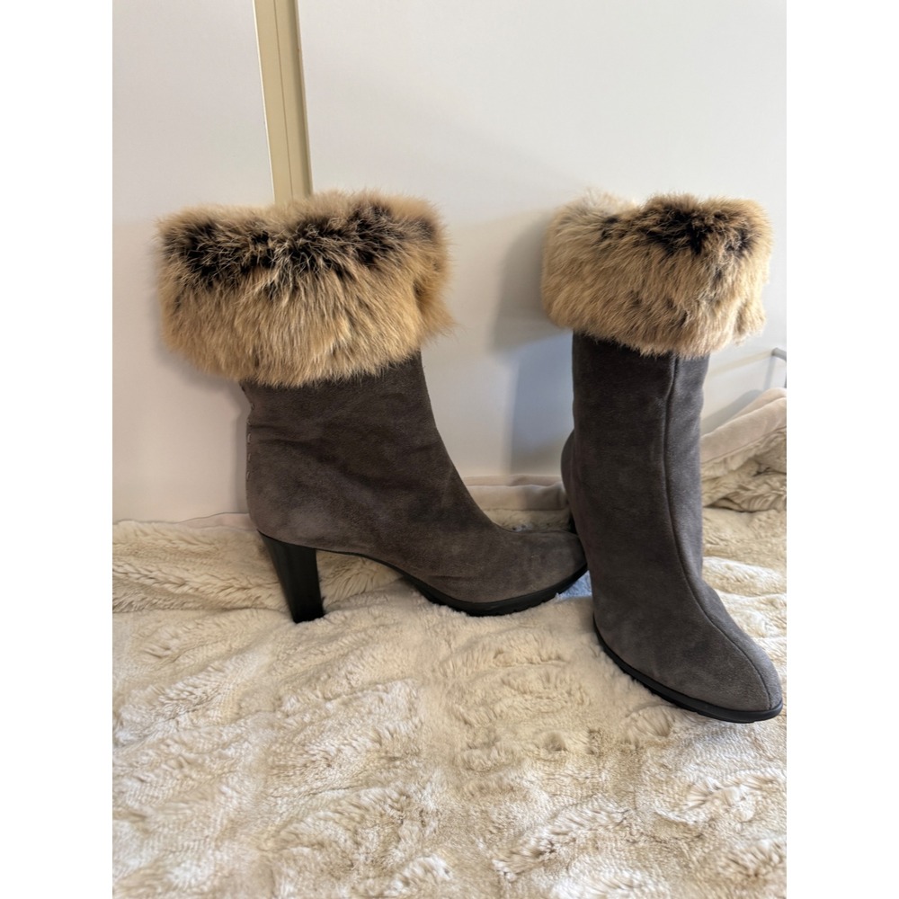 Aquatalia Suede Faux Fur Trim Mid Calf Heel Boots Women's 10 - Picture 4 of 9